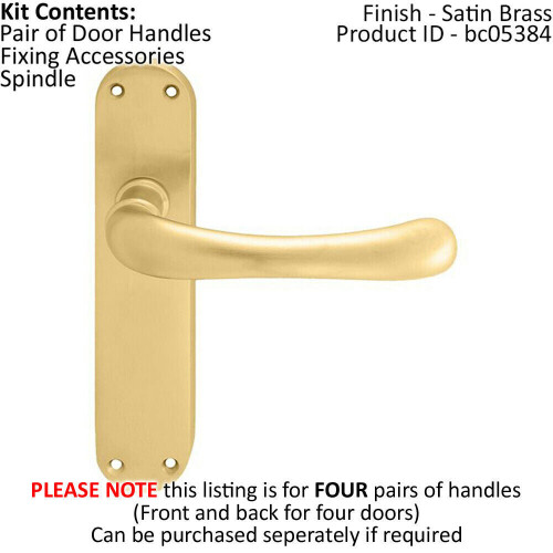 Loops 4x PAIR Smooth Rounded Handle on Shaped Latch Backplate 185 x 42mm Satin Brass 1