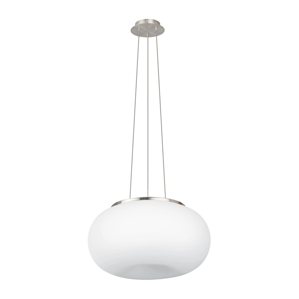Loops Pendant Ceiling Colour Satin Nickel Shade Glass Opal Matt E27 2X60w Light/White