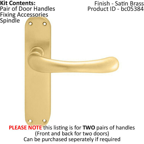 Loops 2x PAIR Smooth Rounded Handle on Shaped Latch Backplate 185 x 42mm Satin Brass 1