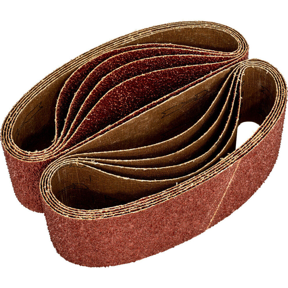 10 PACK - 75mm x 533mm Sanding Belts - 40 Grit Aluminium Oxide Cloth Backed Set