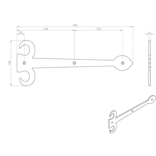 Loops PAIR 305mm Ornate Sword Hinge Front Black Antique Decorative Door Plate 2