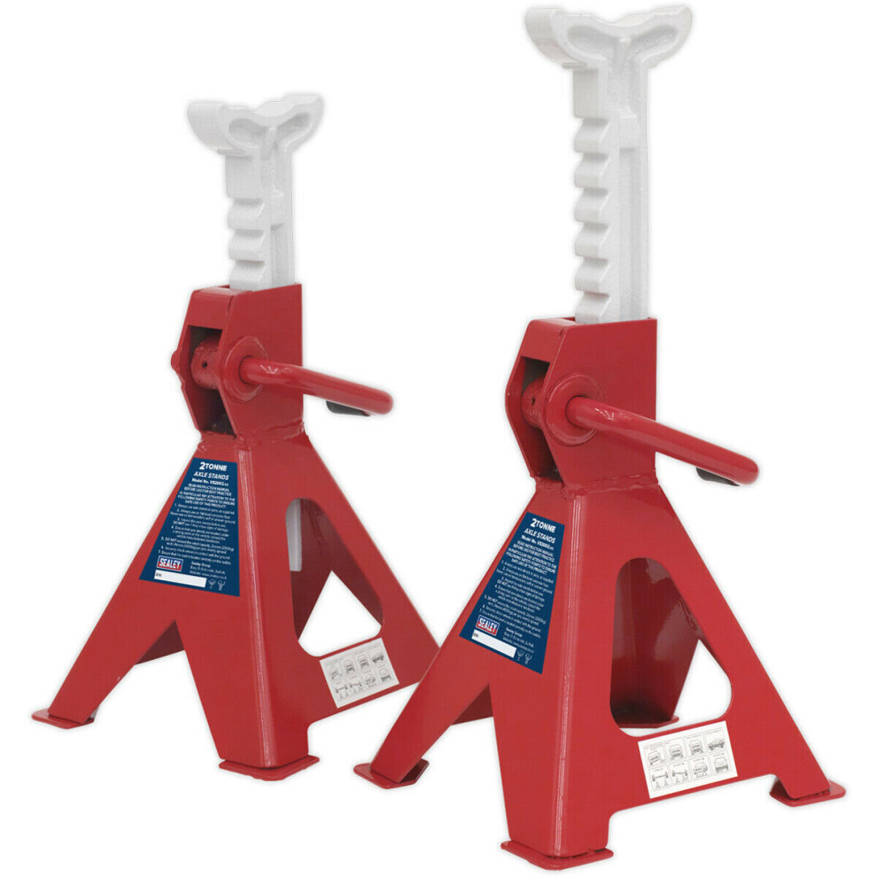 PAIR 2 Tonne Ratchet Type Axle Stands - 275mm to 425mm Working Height - Red