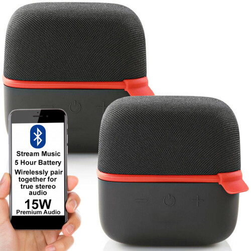 Loops 2x 15W Bluetooth Speaker Kit RED True Wireless Stereo Portable Rechargeable 1