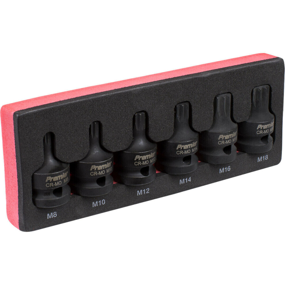 Loops 6 Piece Impact Spline Socket Bit Set - 1/2" Square Drive - Chromoly Steel