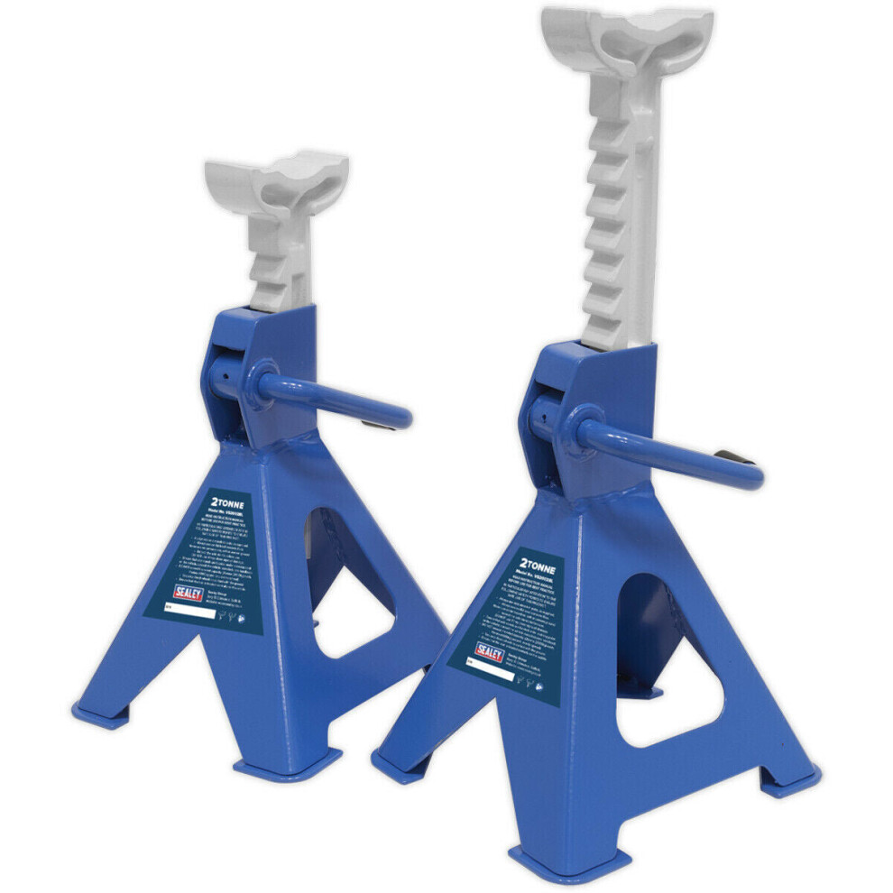 PAIR 2 Tonne Ratchet Type Axle Stands - 276mm to 410mm Working Height - Blue