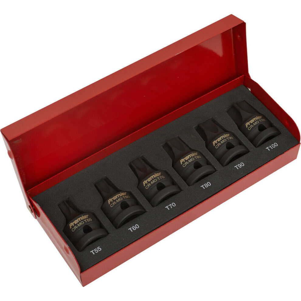 Loops 6 Piece Impact Socket Bit Set - 1/2" Square Drive - Trx-Star - Chromoly Steel