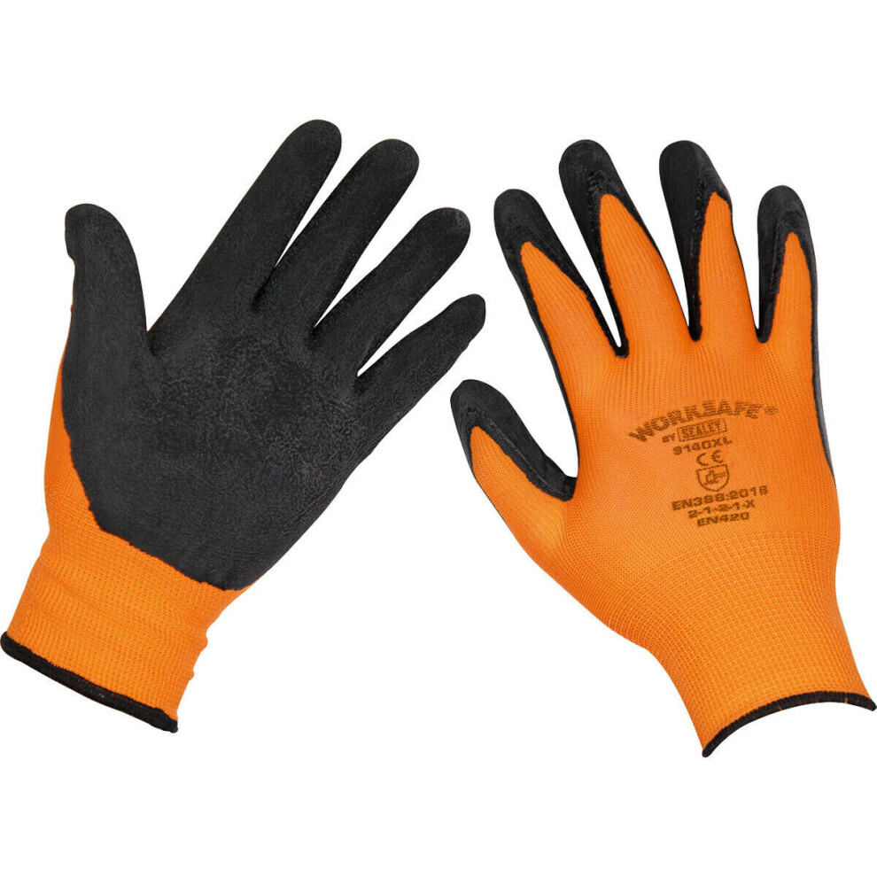 6 Pairs Foam Latex Work Gloves - Superior Grip Latex Coating - Xl - Wet & Dry 5056581936820