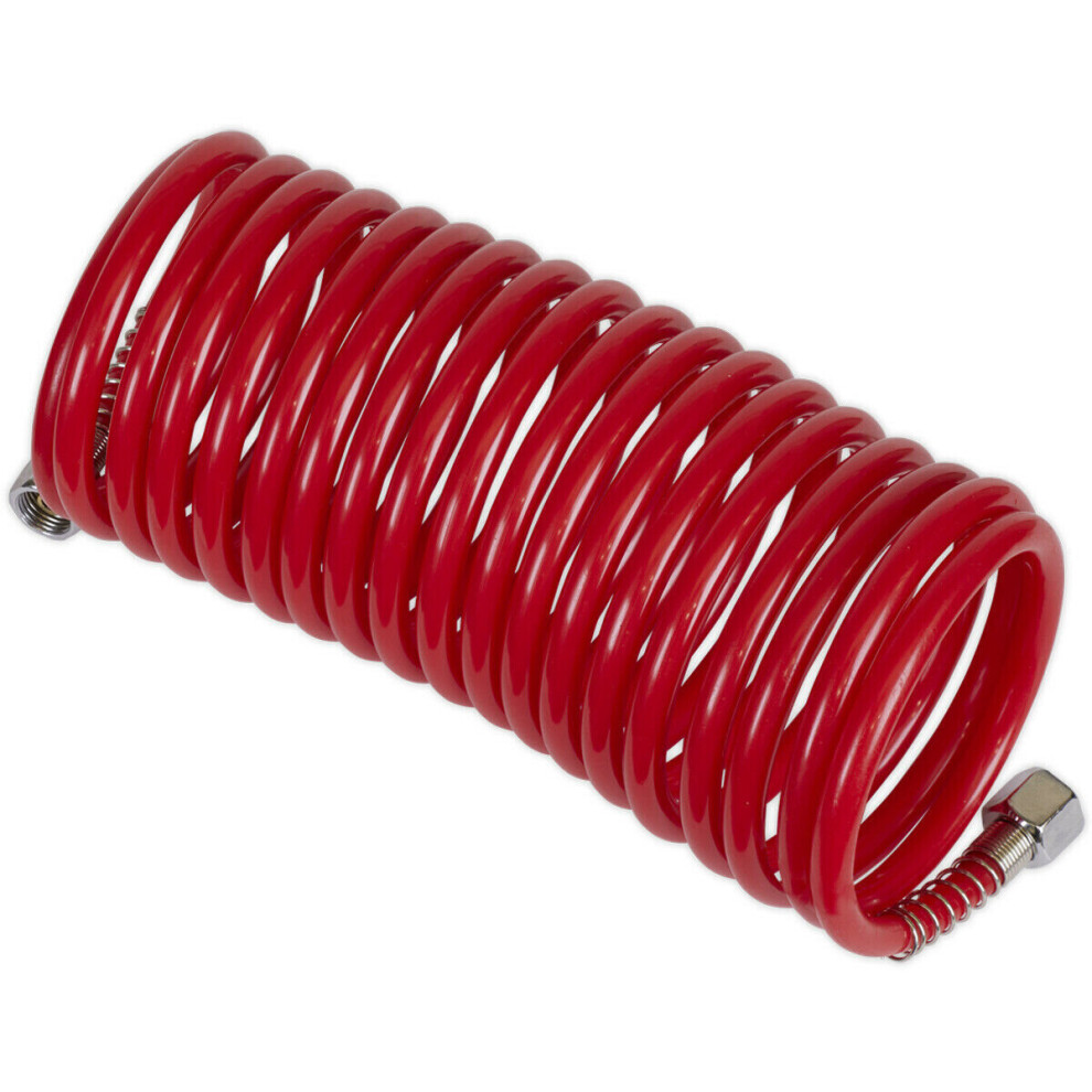 5m PE Coiled Air Hose - 5mm Diameter - 1/4 Inch Female BSP Unions - Recoil Hose