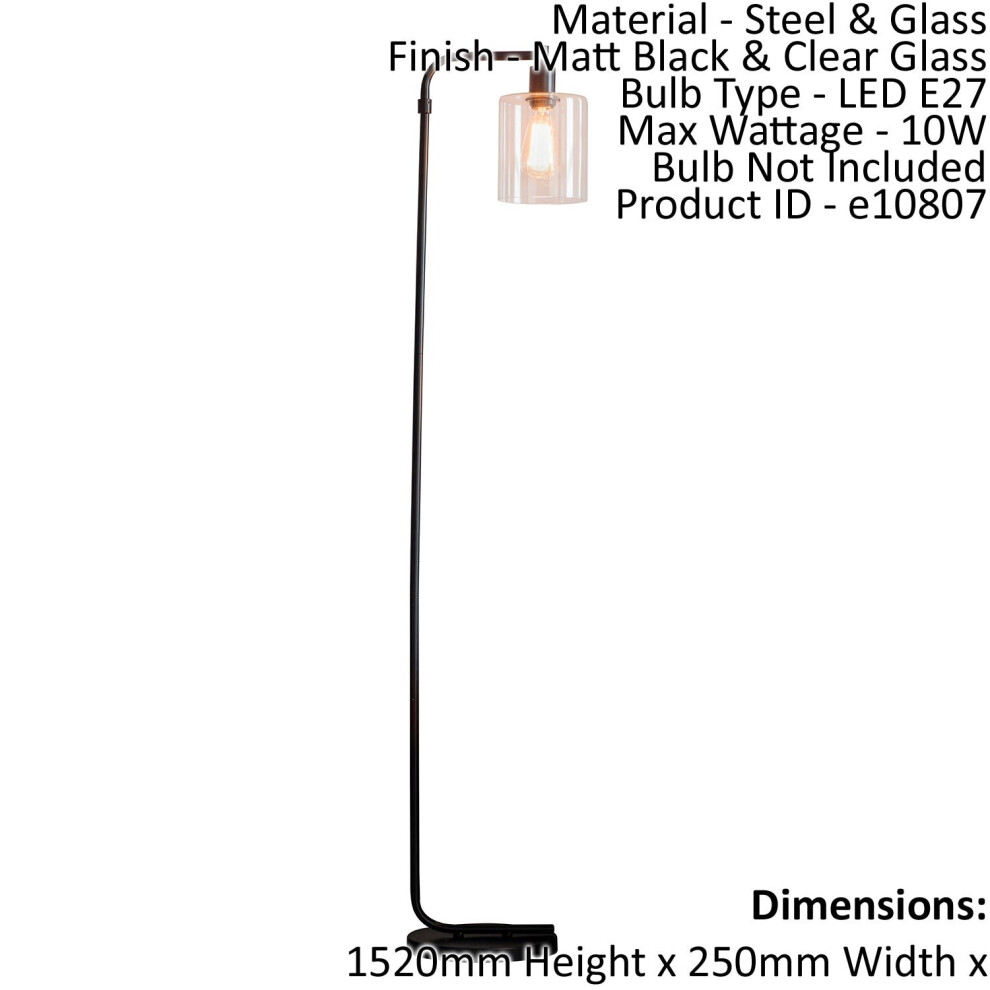 Loops Floor Lamp Light Matt Black & Clear Glass 10W Led E27 Complete Lamp