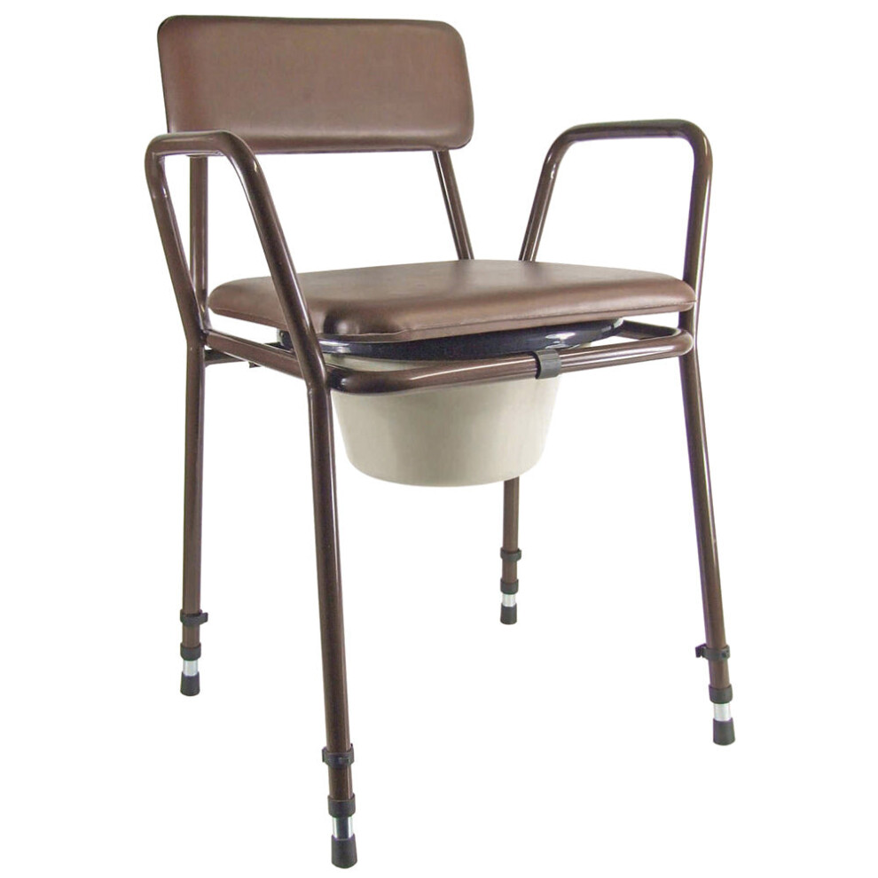 Aidapt Brown Height Adjustable Bedroom Bathroom Commode Chair - 5 Litre Pail With Lid
