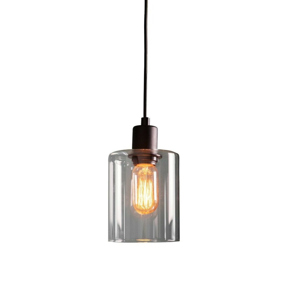 Ceiling Pendant Light Matt Black & Clear Glass 10W LED E27 Dimmable