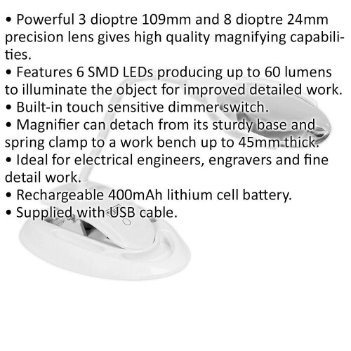 Loops Rechargeable Dimmable LED Magnifying 109mm Work Light - Desk & Table Mounted 1