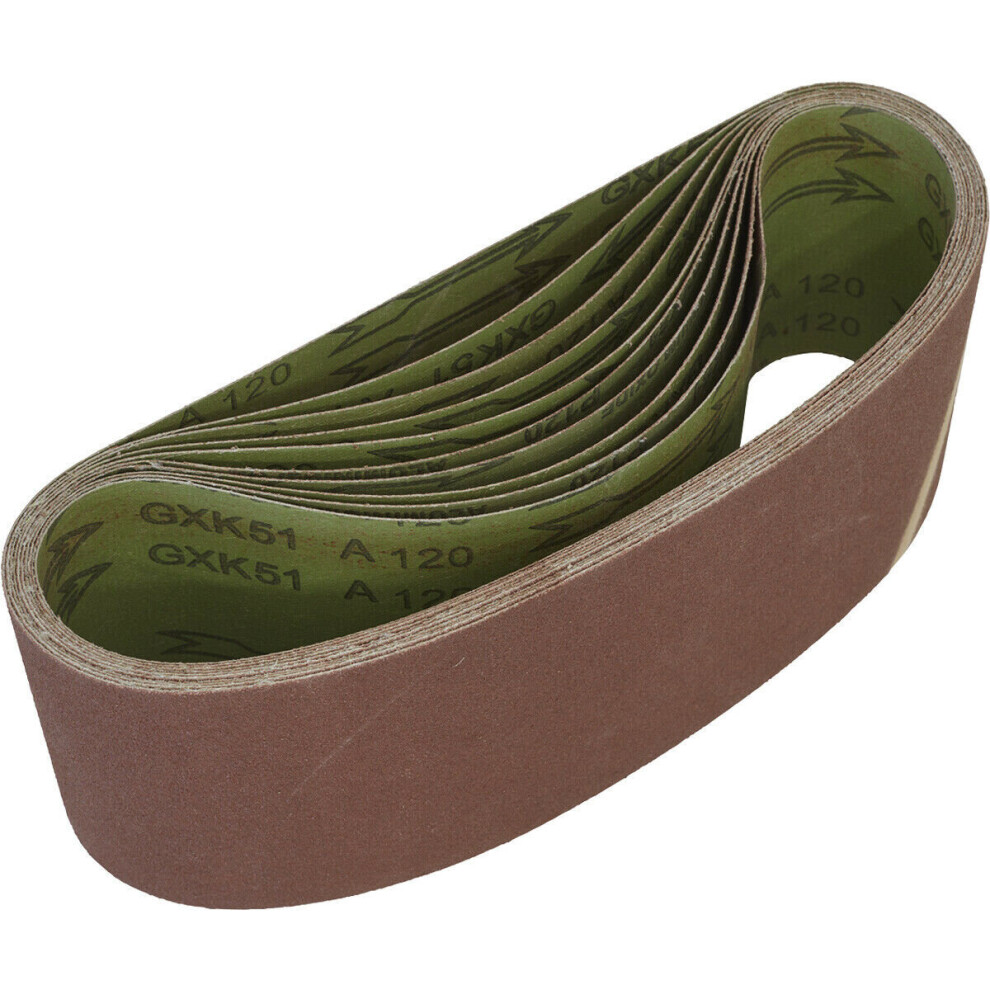 10 Pack - 100Mm X 610Mm Sanding Belts - 120 Grit Aluminium Oxide Cloth Backed
