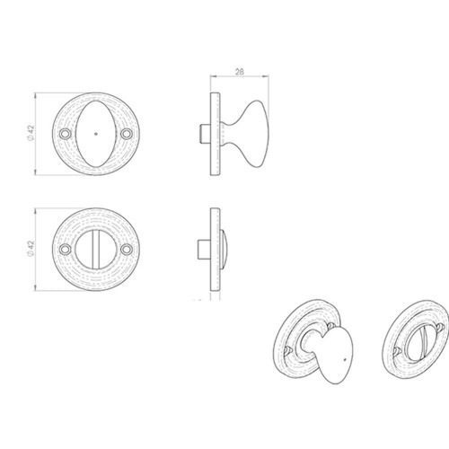 Loops Reeded Design Thumbturn Lock And Release Handle 42mm Dia Polished Brass 2