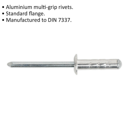 Loops 200 PACK 4.8mm x 13mm Multi Grip Rivets - Standard Flange Aluminium Compression 1