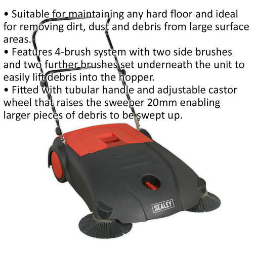 Loops 800mm Floor Sweeper - Hard Floor 4-Brush System - 40L Hopper - Tubular Handle 1