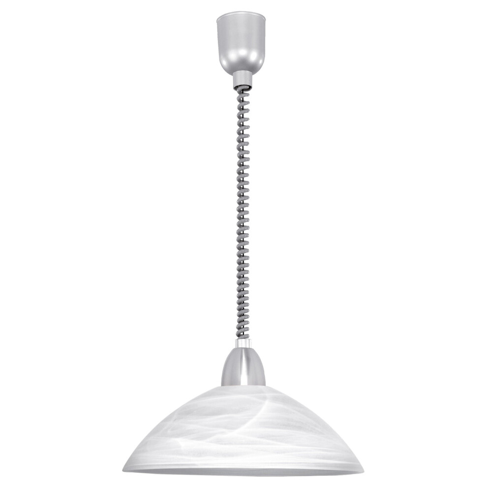 Loops Pendant Satin Nickel Shade Glass Alabaster Bulb E27 1X60w Light/Silver/White