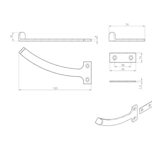 Loops PAIR Quadrant Arm Casement Window Stay 150mm Satin Chrome Window Fitting 2