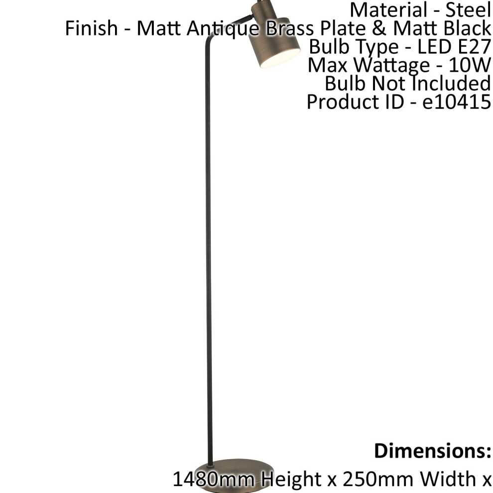 Loops Floor Lamp Matt Antique Brass & Matt 10W Led E27 Standing Light/Black