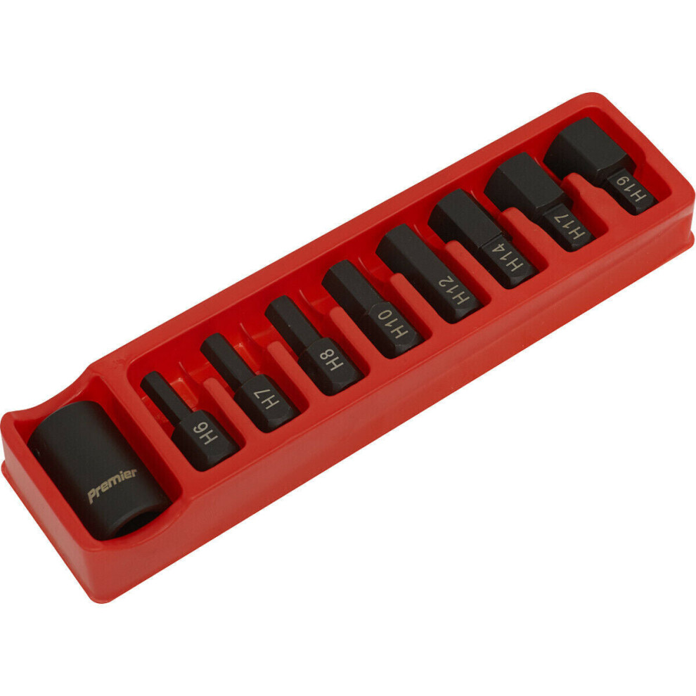 9 Piece Impact Hex Socket Bit Set - Steel Bit Holder - 1/2" Sq Drive - Chromoly 5056524246474