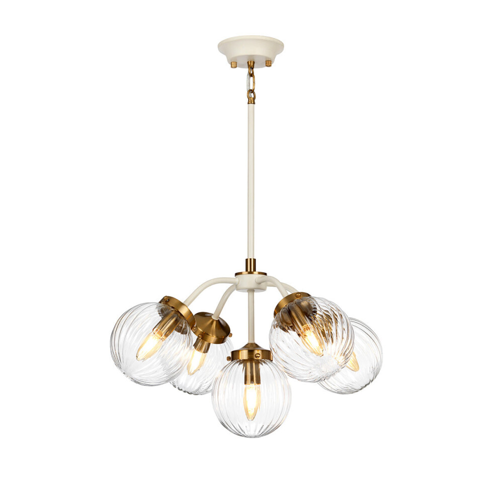 Loops 5 Bulb Ceiling Pendant Painted + Aged Brass Finish Plated Led E14 60W Cream