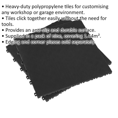 Loops 9 PACK Heavy Duty Floor Tile - PP Plastic - 400 x 400mm - Black Treadplate 1