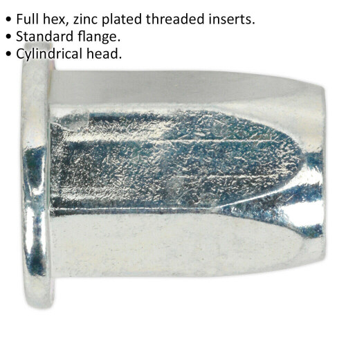 50 PACK M6 x 1mm FULL Hex Threaded Insert Rivet Nuts Standard Flange