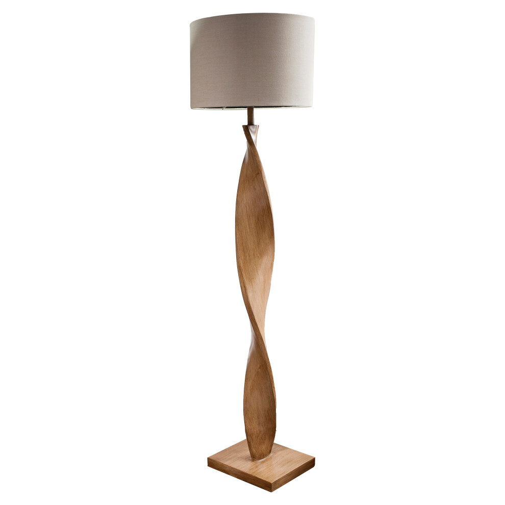 Loops Floor Lamp Oak Effect Resin & Natural Linen 10W Led E27 Base & Shade Light