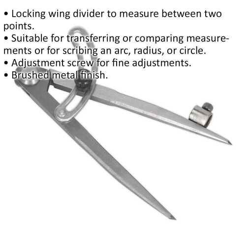 Loops 150mm Locking Wing Divider with Compass - Two Point Measurement - Adjustable 1