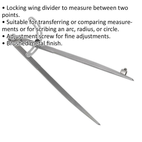 Loops 300mm Locking Wing Divider with Compass - Two Point Measurement - Adjustable 1