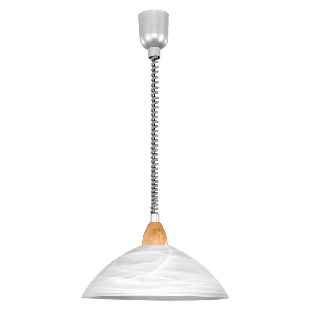 Loops Pendant Satin Nickel Beech Shade Glass Alabaster E27 1X60w Light/Silver/White