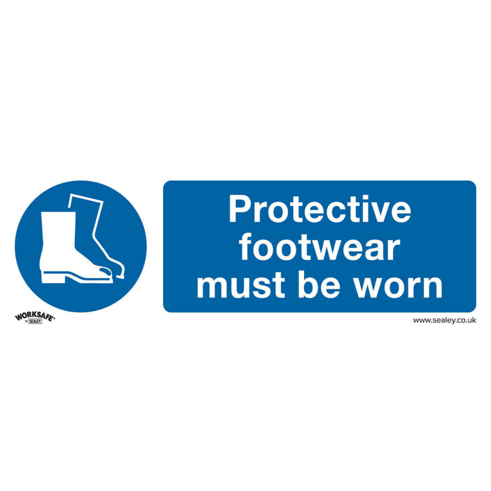 1x FOOT PROTECTION MUST BE WORN Safety Sign - Rigid Plastic 300 x 100mm Warning