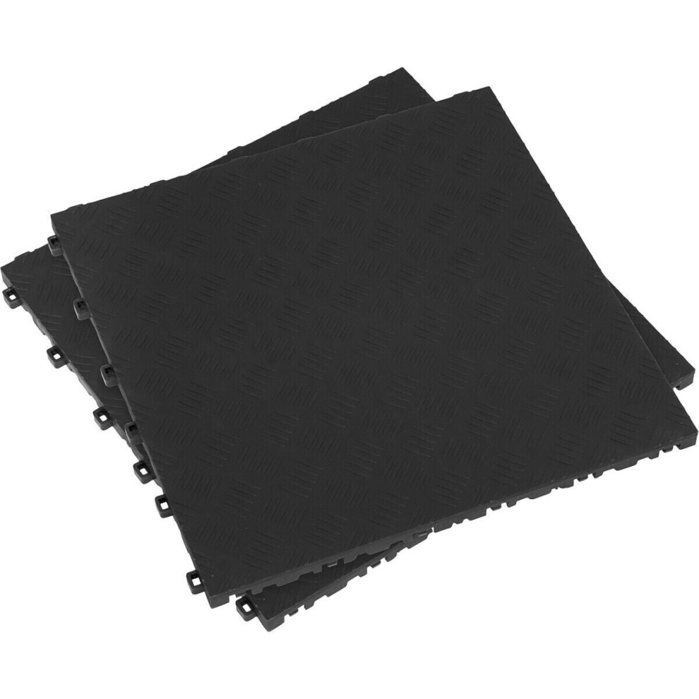 Loops 9 Pack Heavy Duty Floor Tile - Pp Plastic - 400 X 400Mm - Treadplate Black