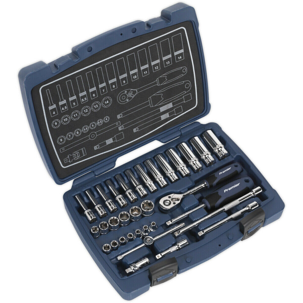Loops 33Pc Premium Deep Socket & Ratchet Handle Set - 1/4" Square Drive 6 Point Metric