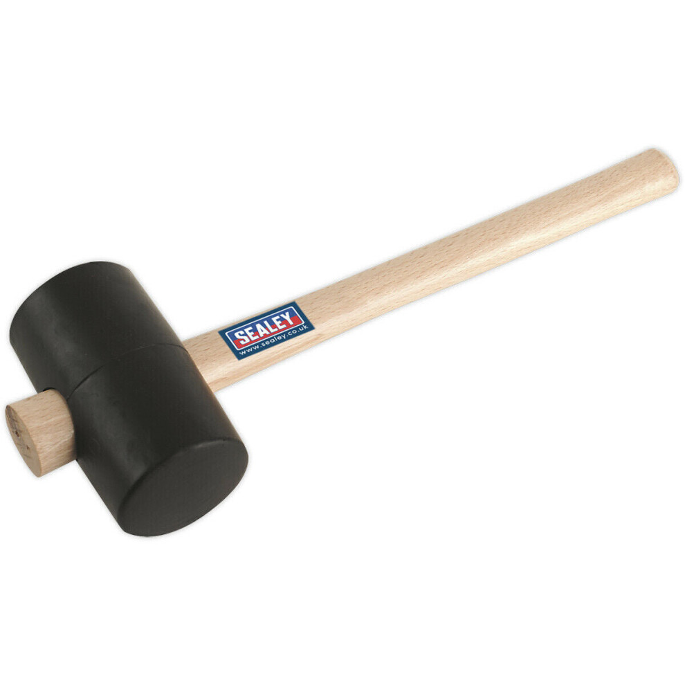 1.75lb Black Rubber Mallet - Wooden Shaft Handle - General Purpose Hammer