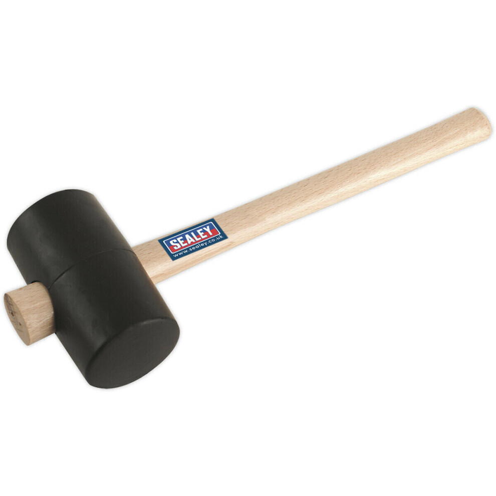 1.75lb Black Rubber Mallet - Wooden Shaft Handle - General Purpose Hammer-image-OPC-P8WMCBV-NEW