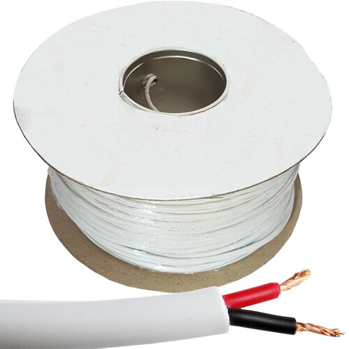 Loops 100M WHITE Double Insulated Speaker Cable 2.01mm 100V Volt PA System Reel Drum 1