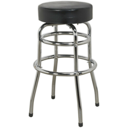 Loops Pneumatic Workshop Stool - Swivel Rotating Seat & Foot Rest - Chrome Plate Frame