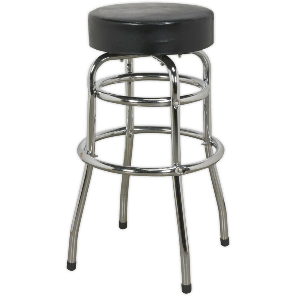 Pneumatic Workshop Stool - Swivel Rotating Seat & Foot Rest - Chrome Plate Frame