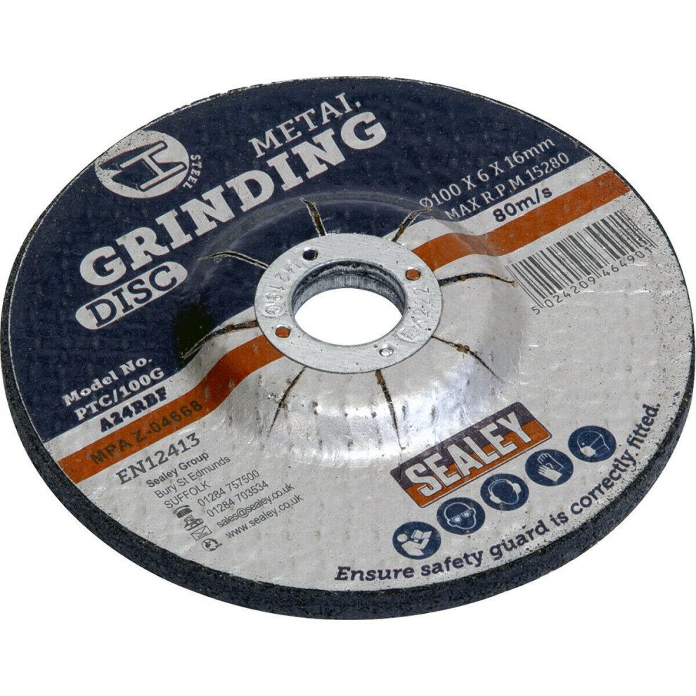 Loops Aluminium Oxide Dpc Metal Grinding Disc - 100 X 6Mm - 16Mm Bore Depressed Centre