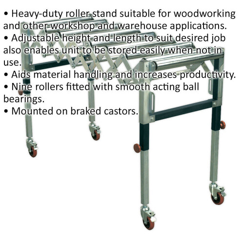 Loops 450mm to 1300mm Extending Roller Stand - 130KG MAX Woodwork Board Slide Table 1