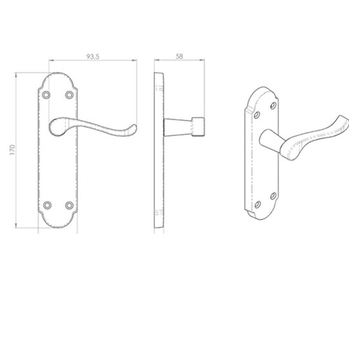 Loops PAIR Victorian Upturned Handle on Latch Backplate 170 x 42mm Polished Brass 2
