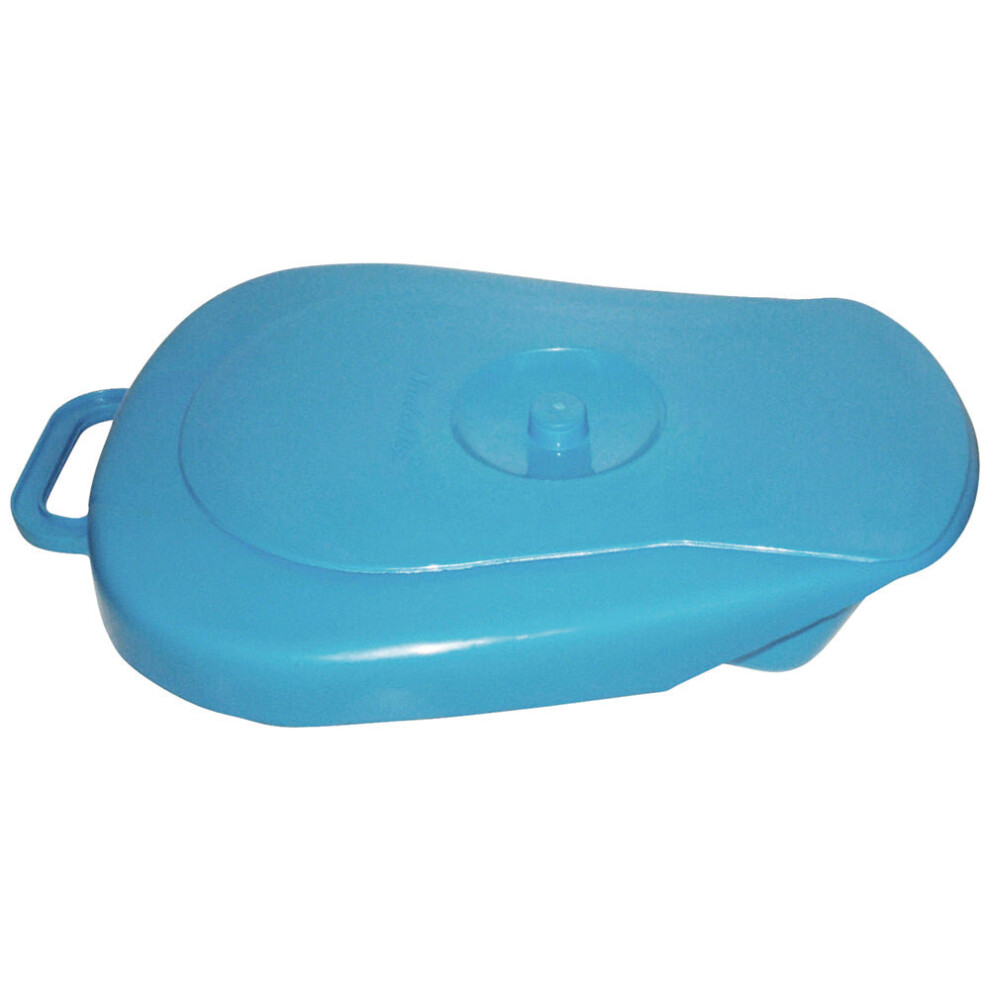 Blue Plastic Universal Bed Pan with Lid - Integrated Handle - 2.5 Litre Capacity