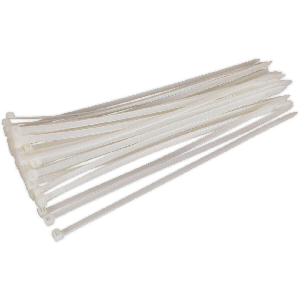 50 PACK White Cable Ties - 350 x 7.6mm - Nylon 66 Material - Heat Resistant