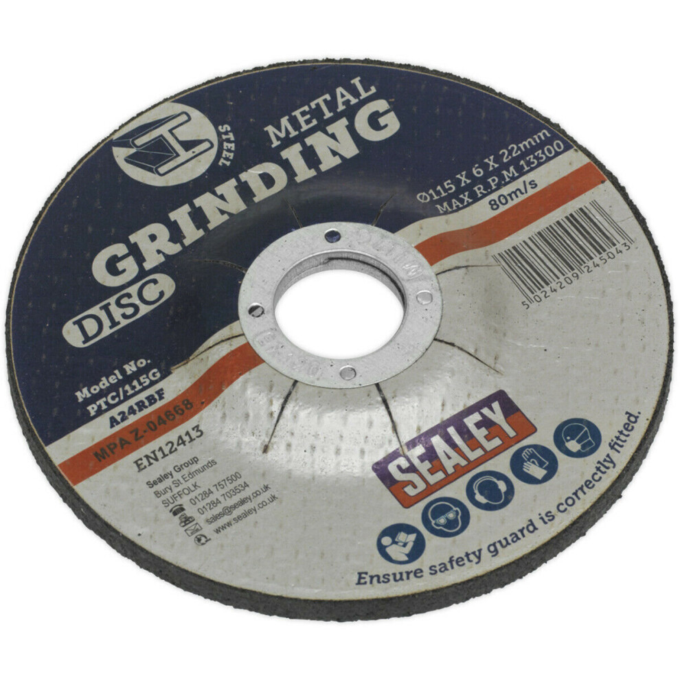 Aluminium Oxide Dpc Metal Grinding Disc - 115 X 6Mm - 22Mm Bore Depressed Centre 5056524295762