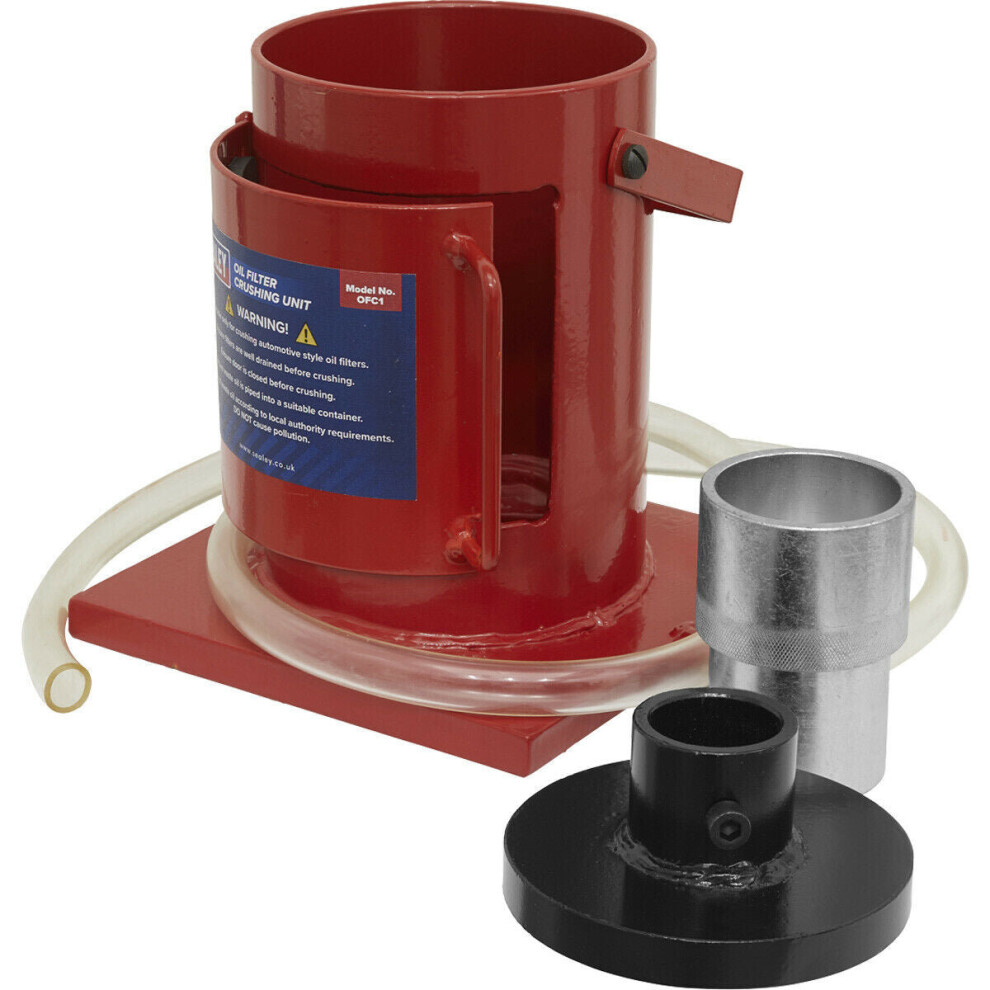 Oil Filter Crushing Unit - Crushes Filters Up To 115mm Diameter - Drainage Hose