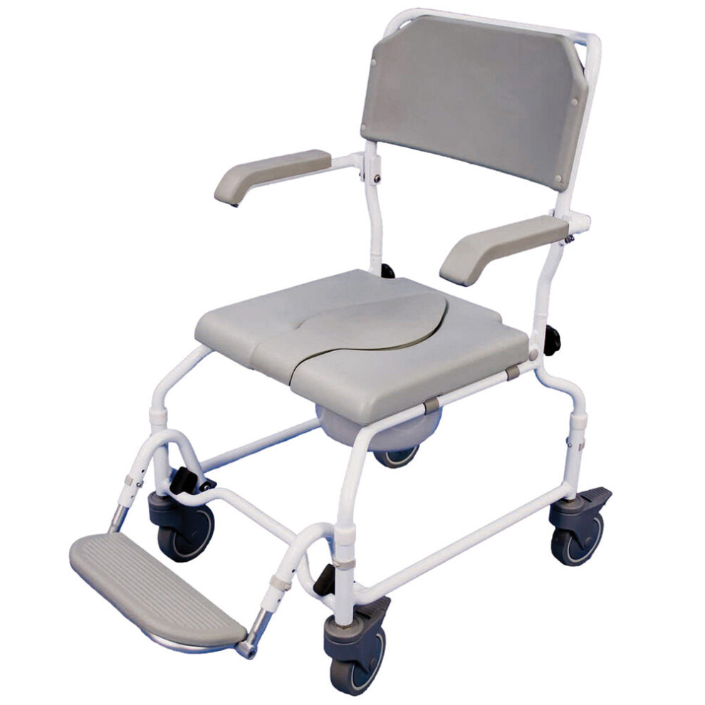Aidapt Height Adjustable Shower Commode Chair - Rust Free Alloy Frame Folding Footrest