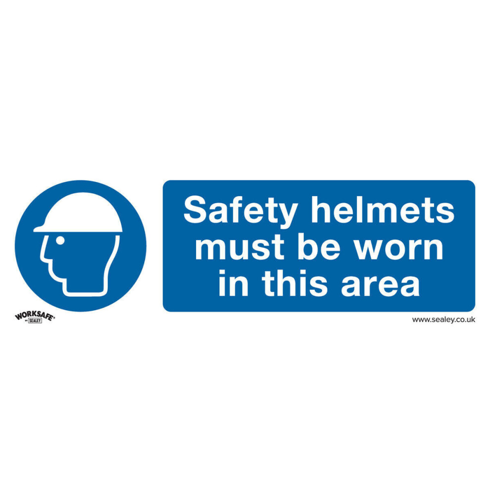 1x SAFETY HELMETS MUST BE WORN Safety Sign - Rigid Plastic 300 x 100mm Warning