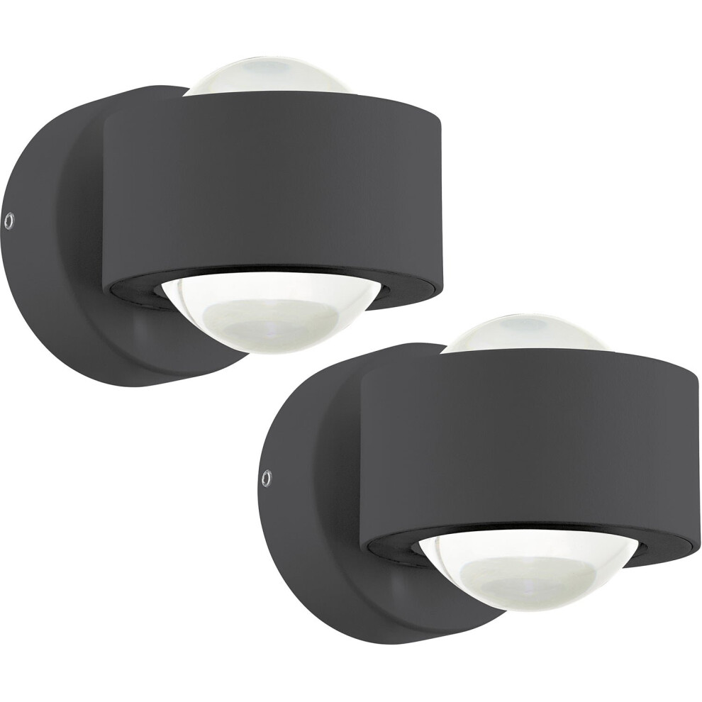 Loops 2 Pack Ip44 Outdoor Wall Light Anthracite Cast Aluminium 2W Led Lamp