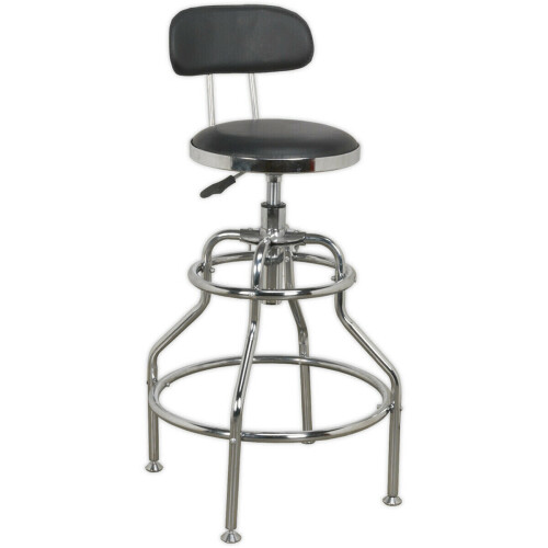 Loops Heavy-Duty Pneumatic Workshop Stool - Adjustable Height Seat & Back Rest Chair
